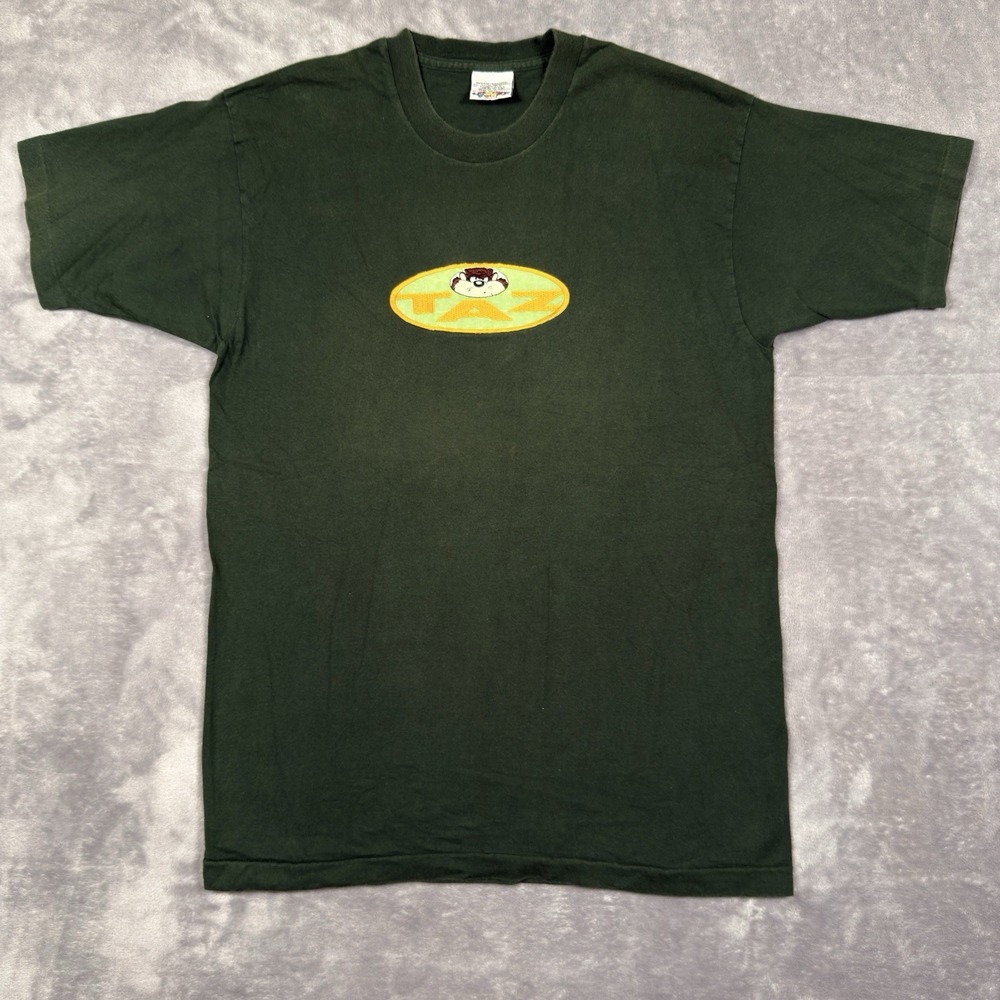 VTG Looney Tunes Shirt Taz Tazmanian Devil Medium Green Embroidered Patch USA